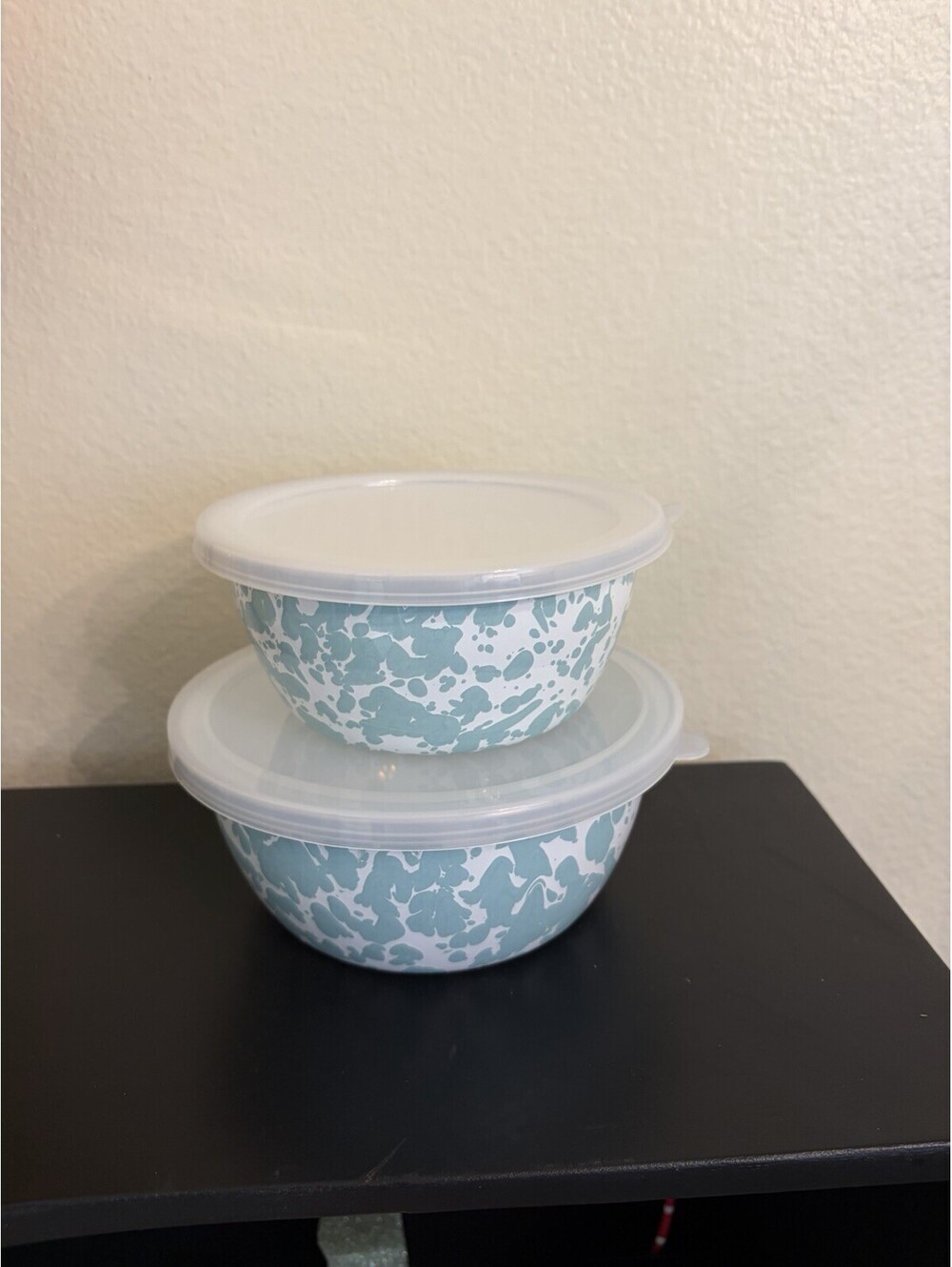 Golden Rabbit Prep Bowl Set of 2 with LID-sea glass hand-swirled Metal bowls